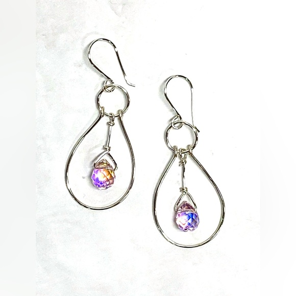 HANDCRAFTED Faceted Crystal Briolette Hand Wrapped Dangle Earrings, Artisan Gift - Picture 7 of 10